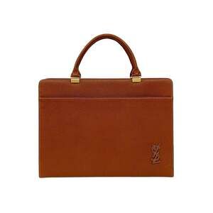 Yves Saint Laurent YSL Stitched Leather Business Bag, Handbag, Brown, 62779